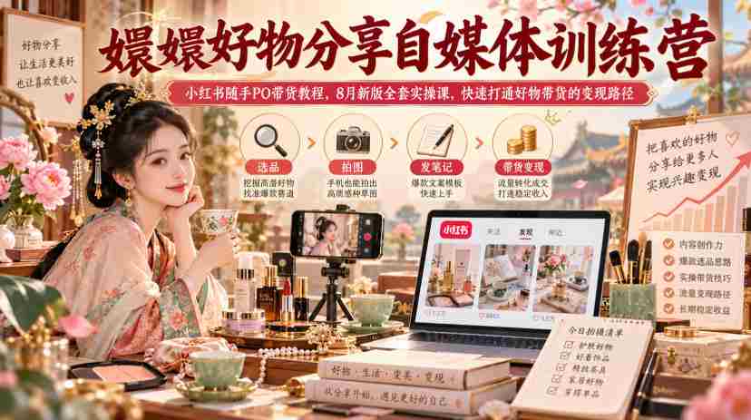 嬛嬛好物分享自媒体训练营｜小红书随手PO带货教程，8月新版全套实操课，快速打通好物带货的变现路径