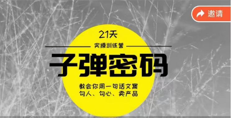 《子弹密码训练营》用一句话文案勾人勾心卖产品,21天学到顶尖文案大师策略和技巧9402 作者:福缘创业网 帖子ID:108624 《子弹密码训练营》用一句话文案勾人勾心卖产品,21天学到顶尖文案大师策略和技巧9402 作者:福缘创业网 帖子ID:108624